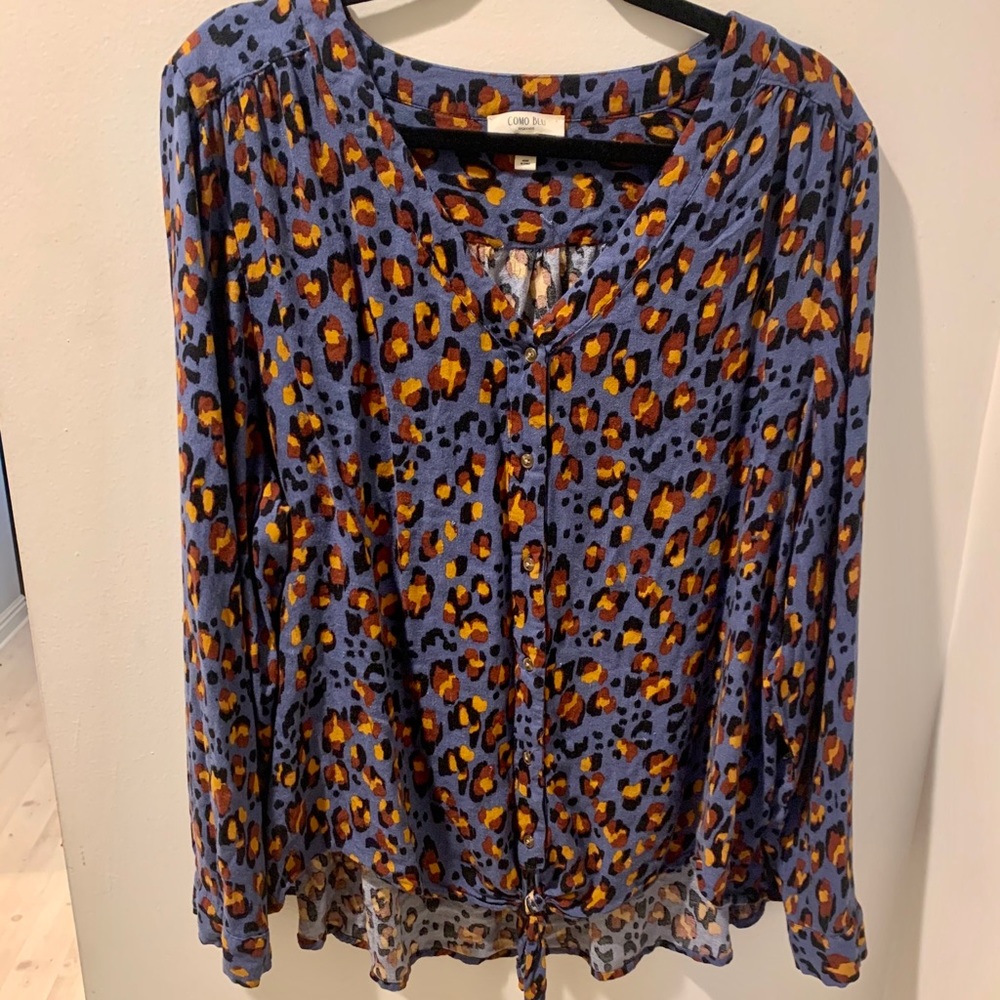 Leopard Print tie front Blouse